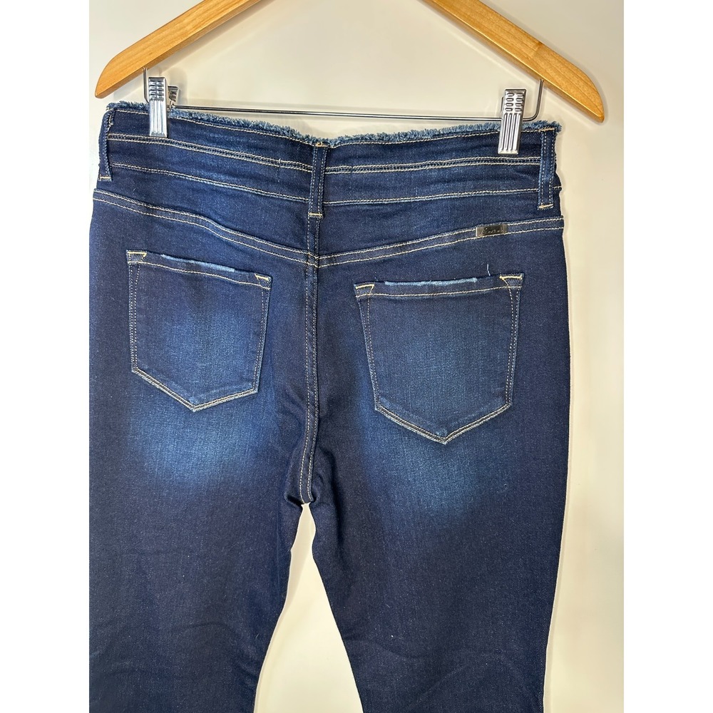 Kancan Gill High Rise Flare Jeans Dark Wash Distressed Raw Hem Size 13 / 30 - Picture 14 of 16